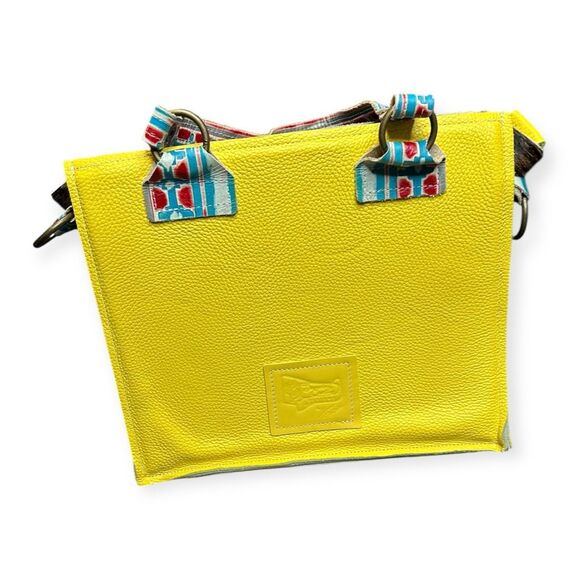 DANCING CACTUS DESIGNS Yellow Leather & Cowhide Tote Bag with Removable Strap - Picture 5 of 10